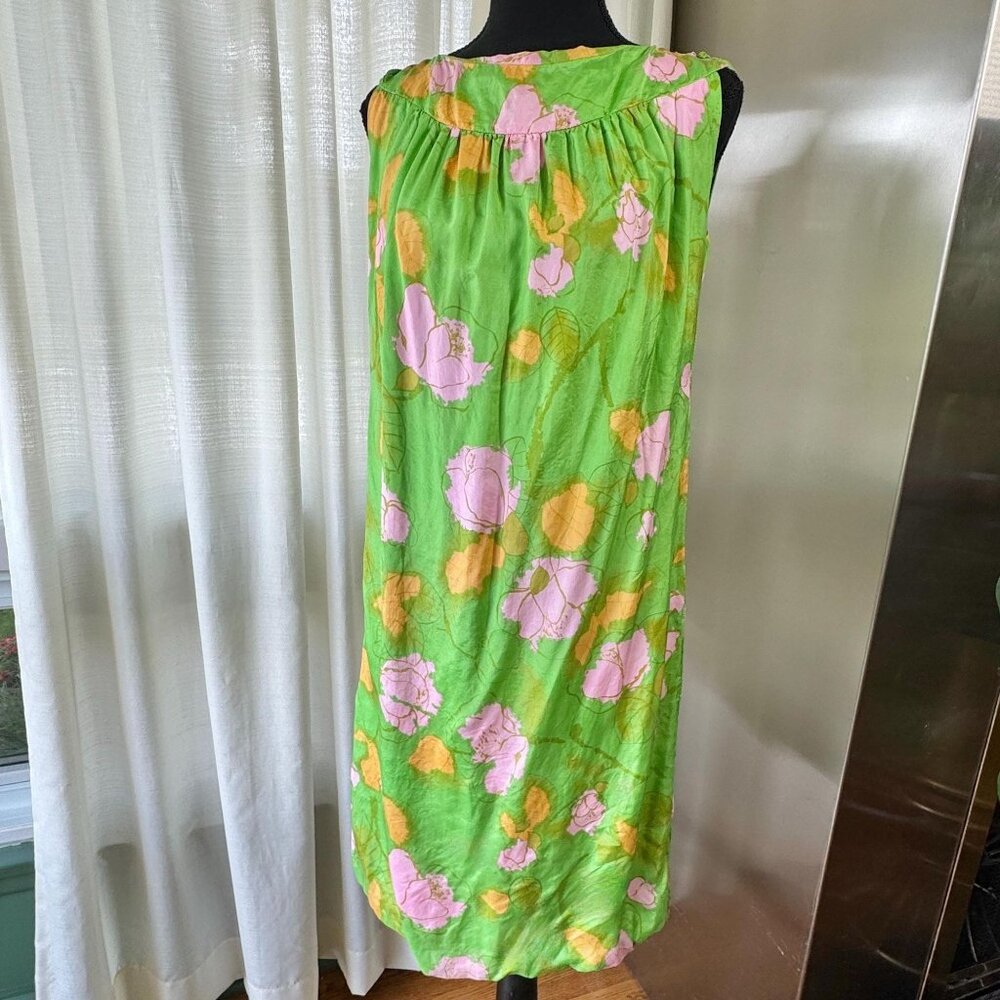 RARE Vintage 60s dress, green, pink, yellow floral, Liberty of London, pure silk